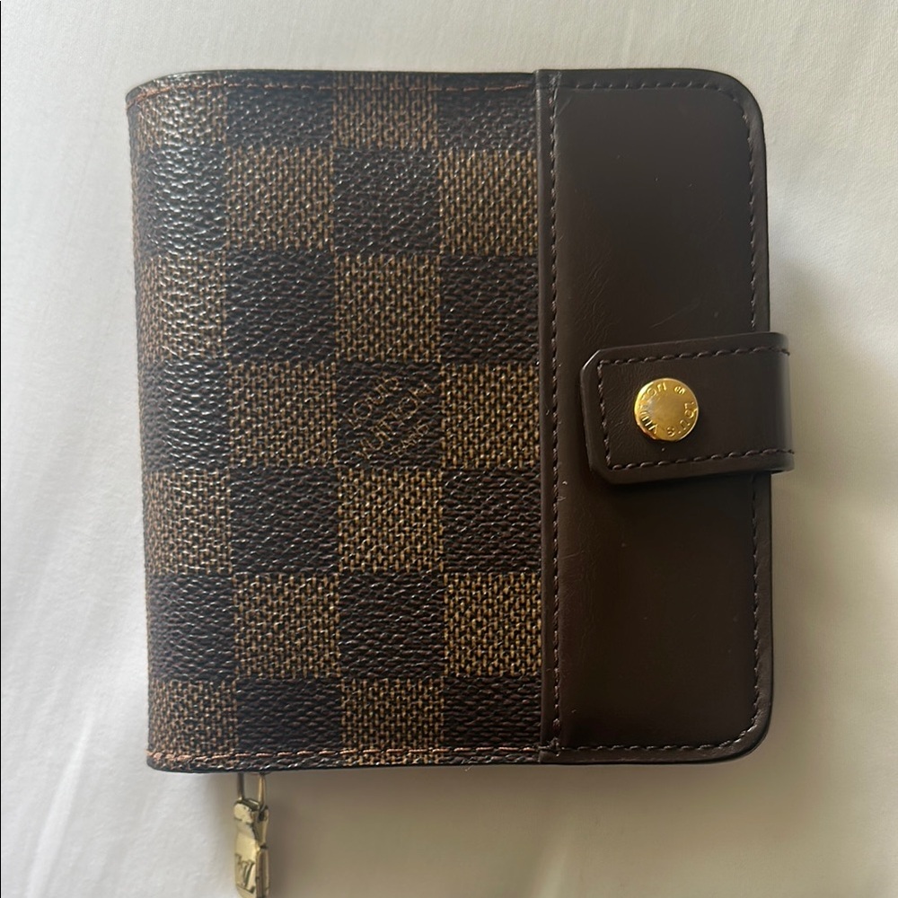 Louis Vuitton Brown Checkered Wallet with Gold Accent
